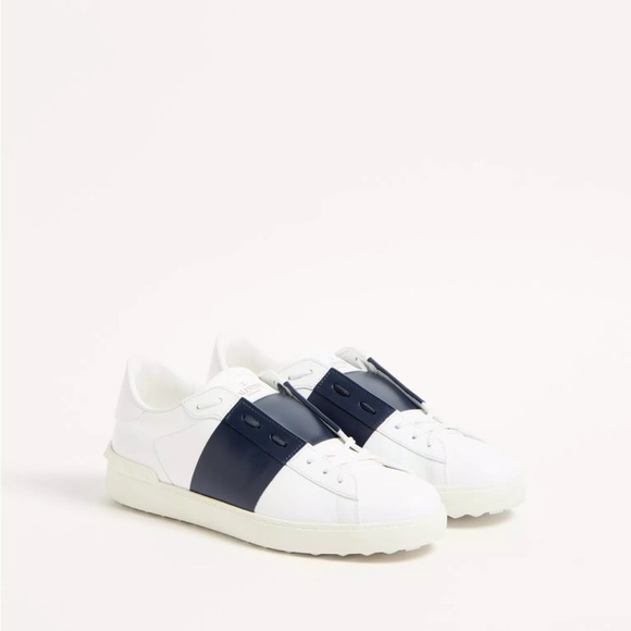 Valentino Garavani Calfskin Open Sneakers White/Navy Leather - Picture 4 of 12